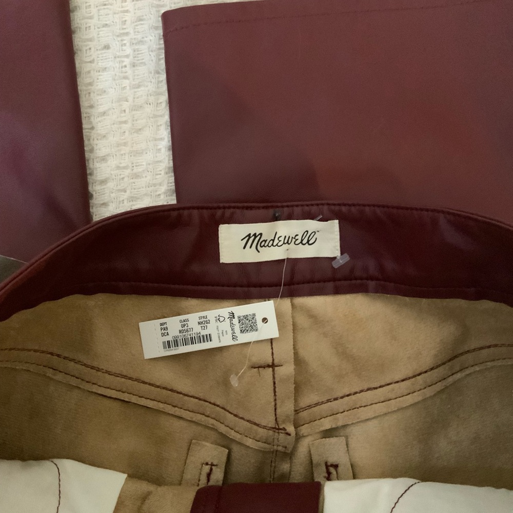 NWT Madewell Plus Perfect Vintage Straight Jean Faux Leather Red Pants 27 - Picture 5 of 9